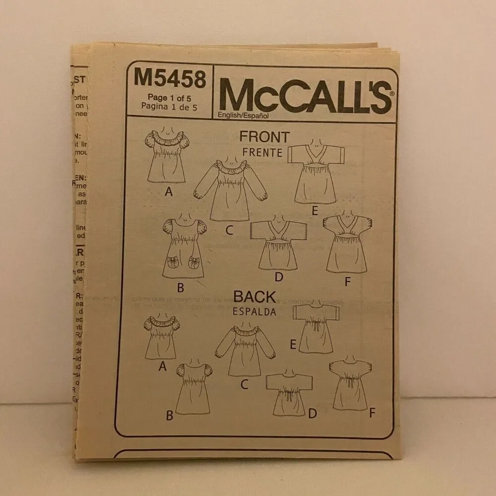 #M5458 McCalls Childrens and Girls Dresses Sewing Pattern Size 3-6
